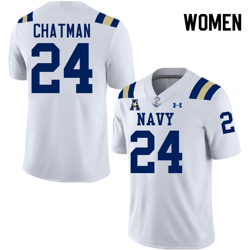 Women Navy Midshipmen #24 Brandon Chatman College Football Jerseys Stitched-White